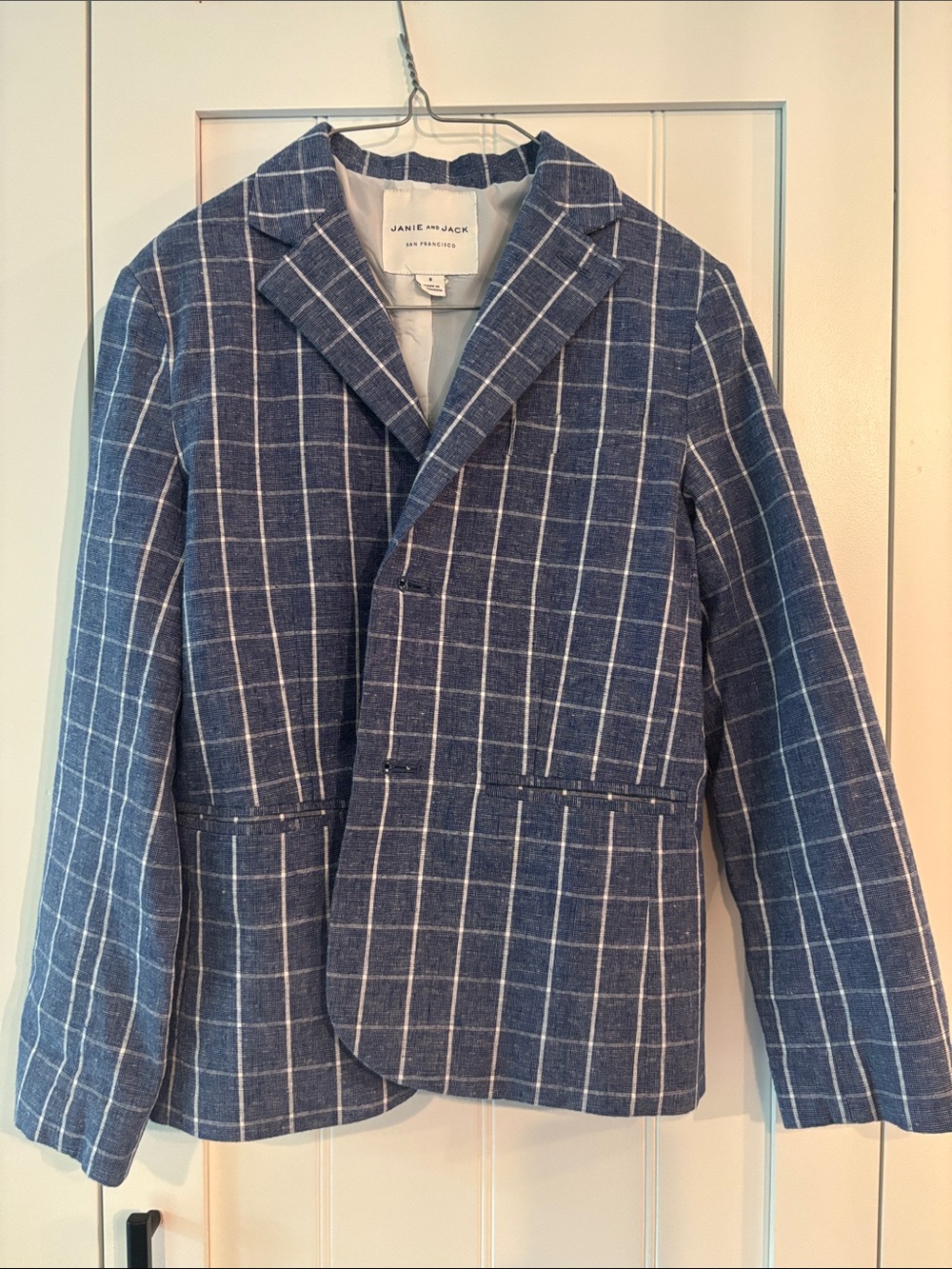 Janie and Jack Navy and White Windowpane Blazer